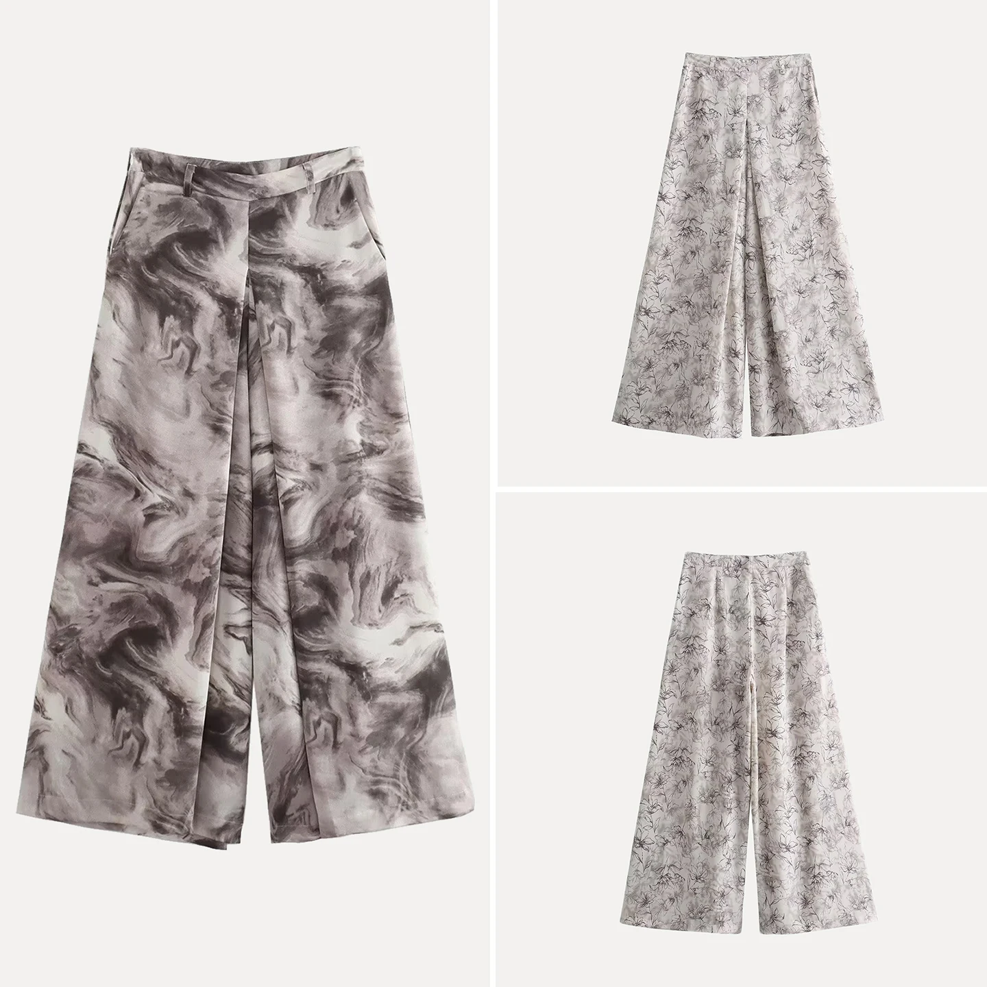 

Женские повседневные брюки-юбка макси с цветочным принтом и эффектом водяных разводов, свободные широкие брюки из шелка, длина в пол, весна 2026