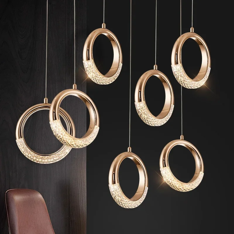 

Nordic Lighting Modern Pendant Lamp LED Fixture Hanging Kitchen Restaurant Bar Living Bedroom Bedside Indoor Decor Ring Lights