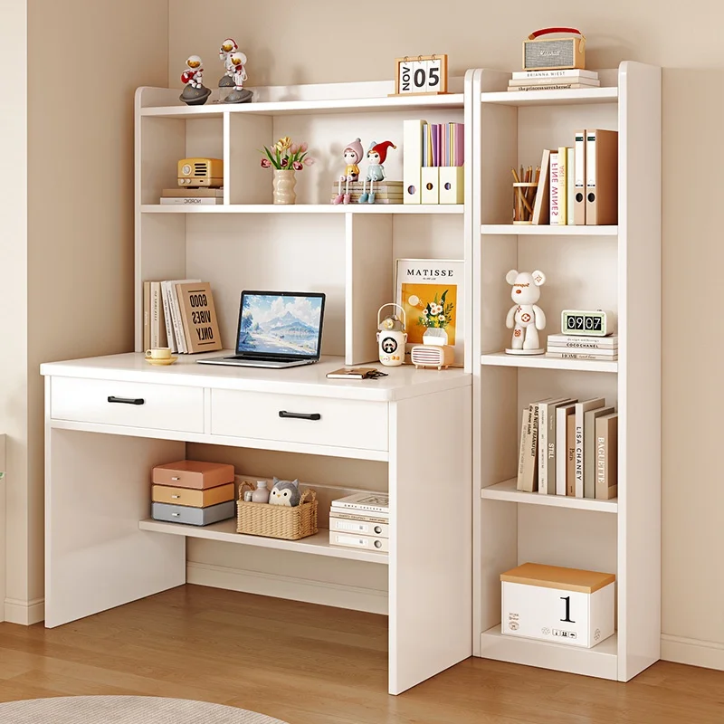 Solid wood integrated computer desk home office children's learning writing workbench with bookcase