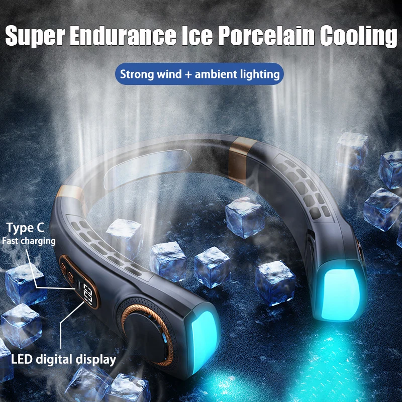 휴대용 걸이식 목 선풍기, USB 충전식 음소거 냉풍 블레이드리스 목 환풍기, 미니 전기 선풍기 캠핑 에어 쿨러, 2024 신제품