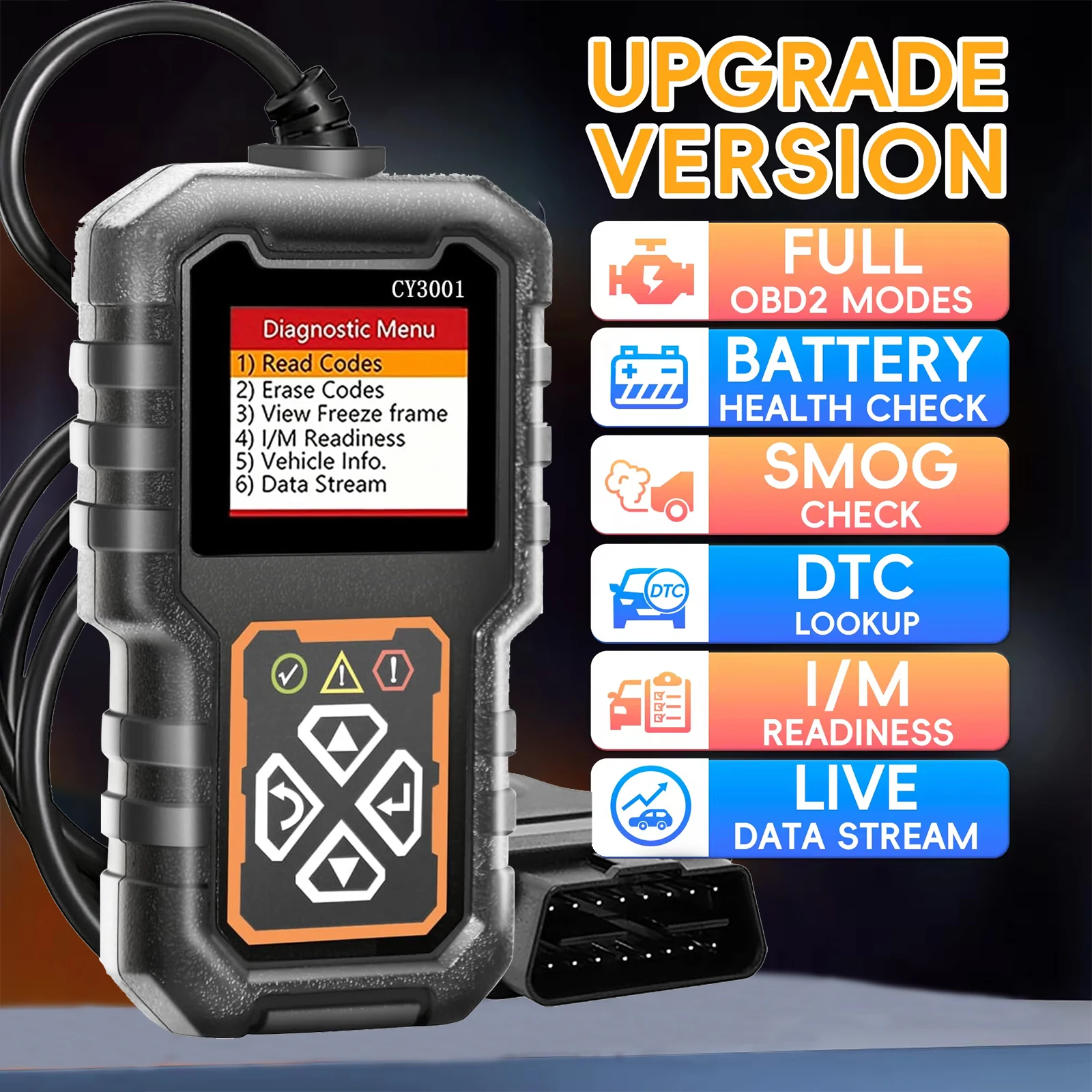 Car OBD2 Diagnostic Diagnostic Tool Tool Code Reader Check Engine Light Battery Voltage Tester For OBD2 Cars & Trucks CY3001