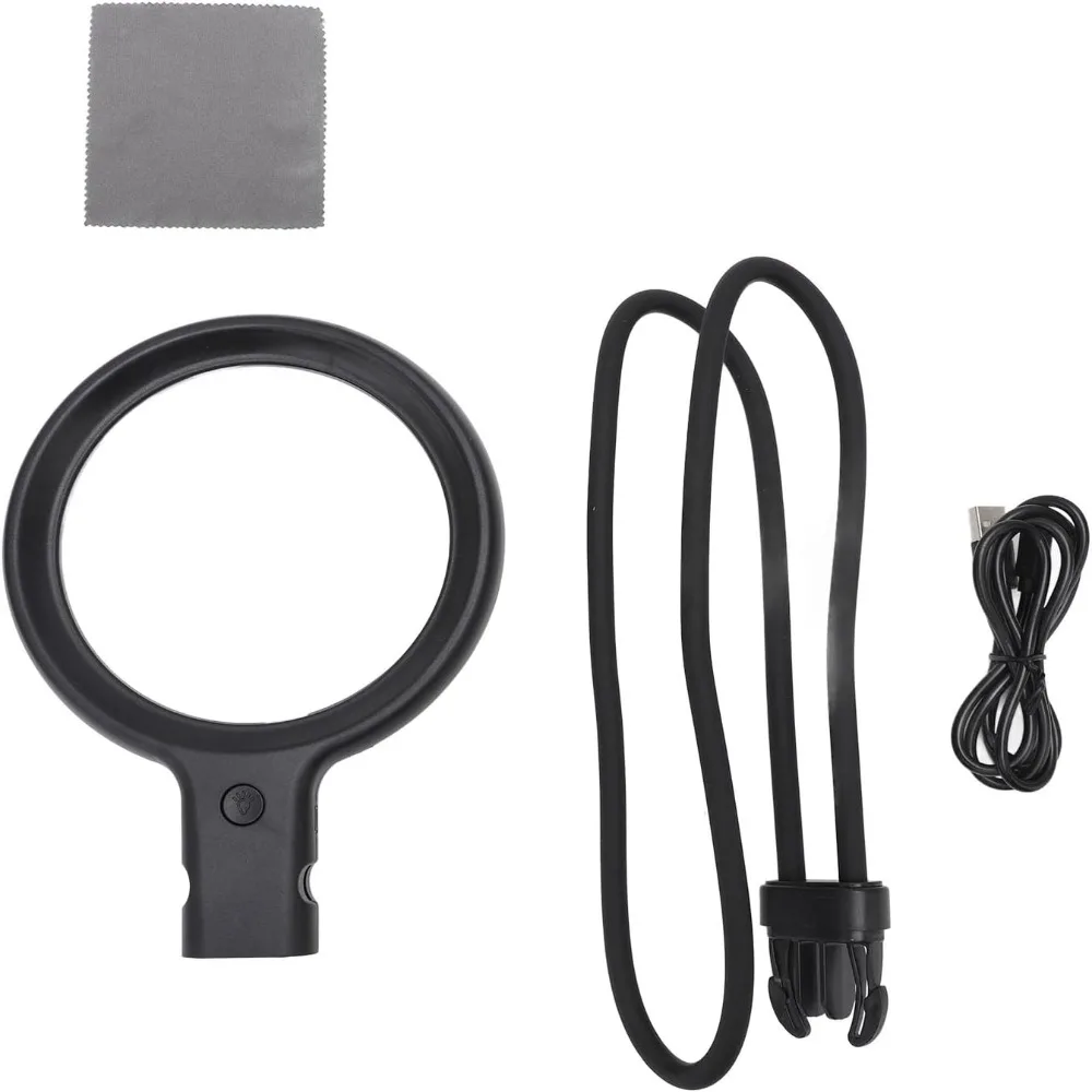 1 set Black LED Magnifying Glass Acrylic Optical Lens Silicone Tube Neck Hanging Magnifier Type-C Rechargeable 36 LED Lights