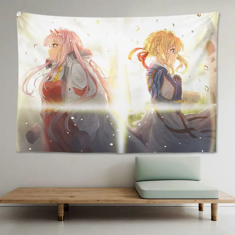 VIKAMA Violet Evergarden Anime Tapestry Girl Print Kawaii Aesthetic Wall Hanging Art for Teen Bedroom Dorm College Otaku Decor