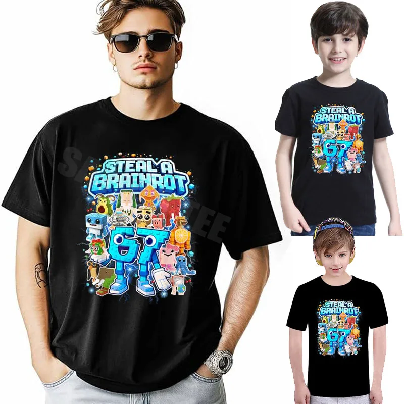 

Футболка с забавным мемом «Six Seven 67 Steal A Brainrot» для мальчиков, Y2K, с графическим изображением AI, надписью, подарок на день рождения для сыновей и племян, необычный подарок