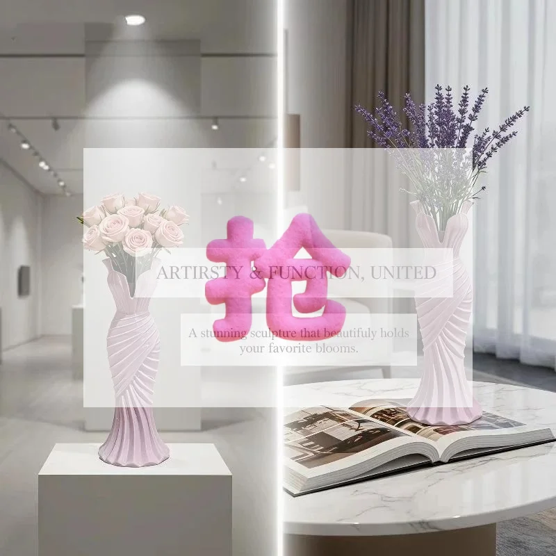 Gown Shaped 3D Printed Flower Vases Twisted Design Minimalist Style Elegant Vase Flower Arrangement Decor