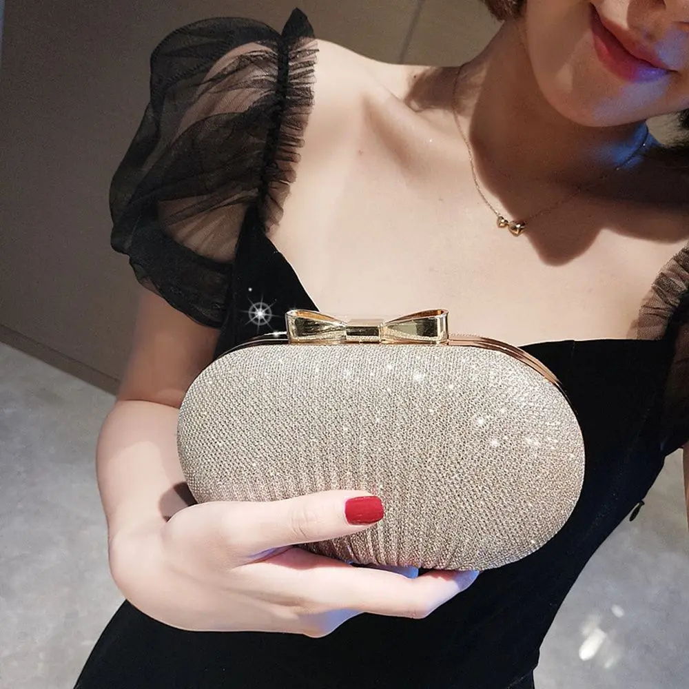 Women Evening Bag Wedding Bridal Beaded Bag Chain Shoulder Handbags Elegant Rhinestones Clutch Evening Bag Egg Shape Bag