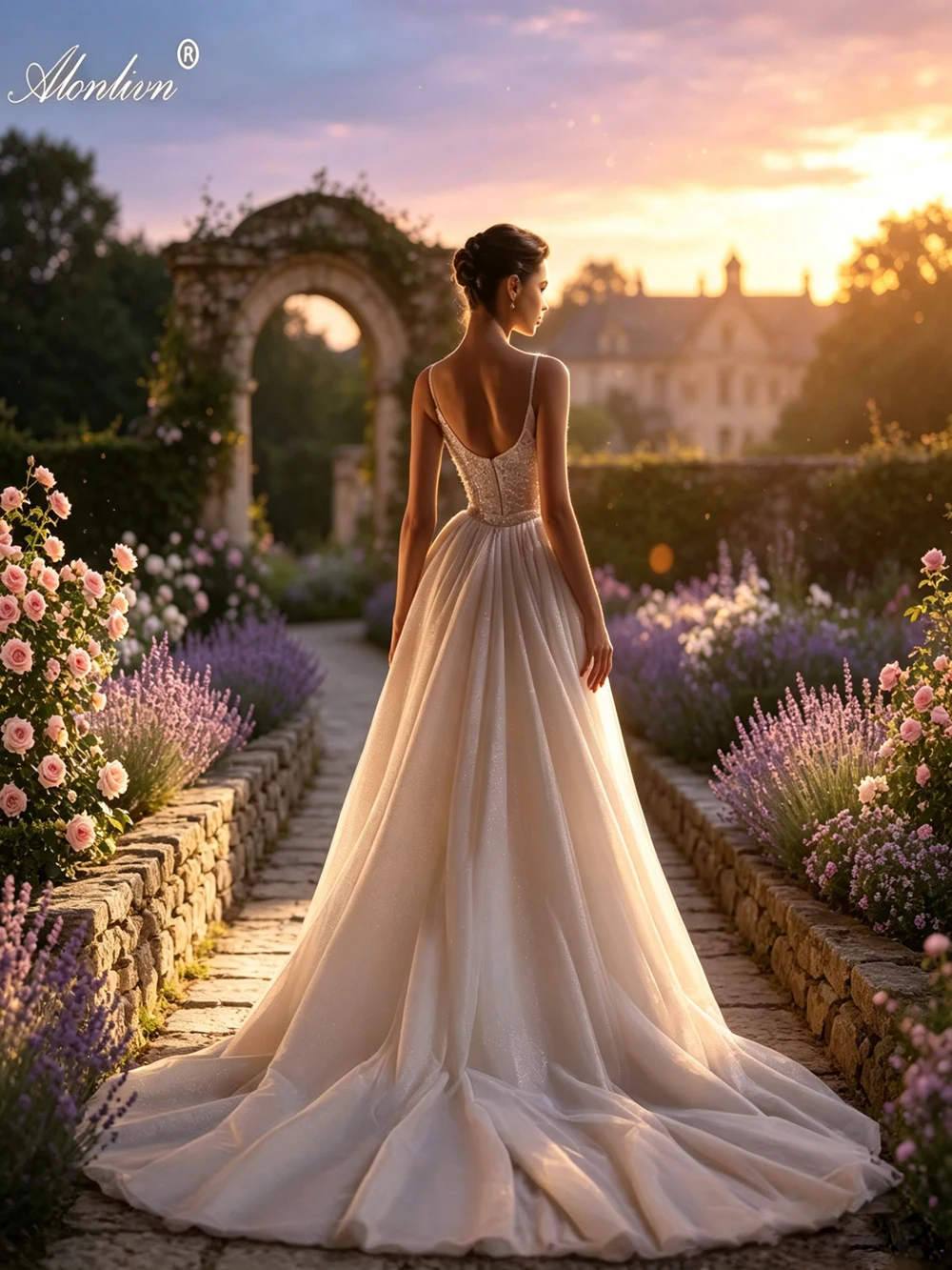 Alonlivn Custom Made Beading Pearls Lace 2 In 1 Mermaid Wedding Dress With Removable Train Spaghetti Straps Trumpet Bridal Gowns