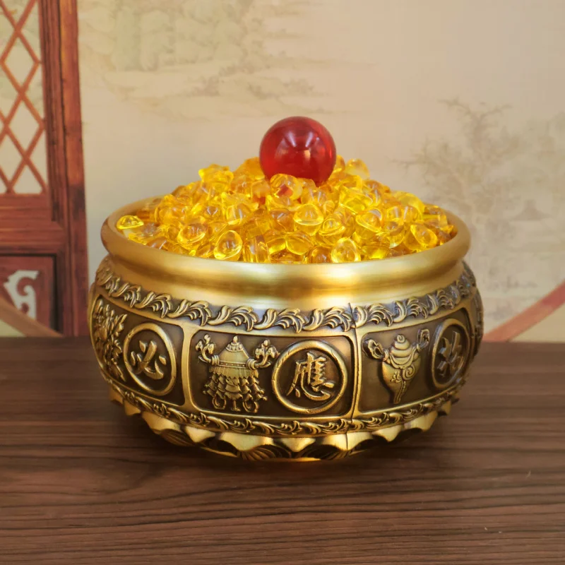 Brass Lotus Base Prosperity Bowl for Living Room, Store, Office Opening Gift, Entrance Hall Decoration