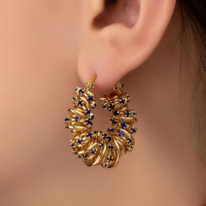 

New Spanish Fashion Ring Mixed Colored Crystal Rhinestone Earrings for Women