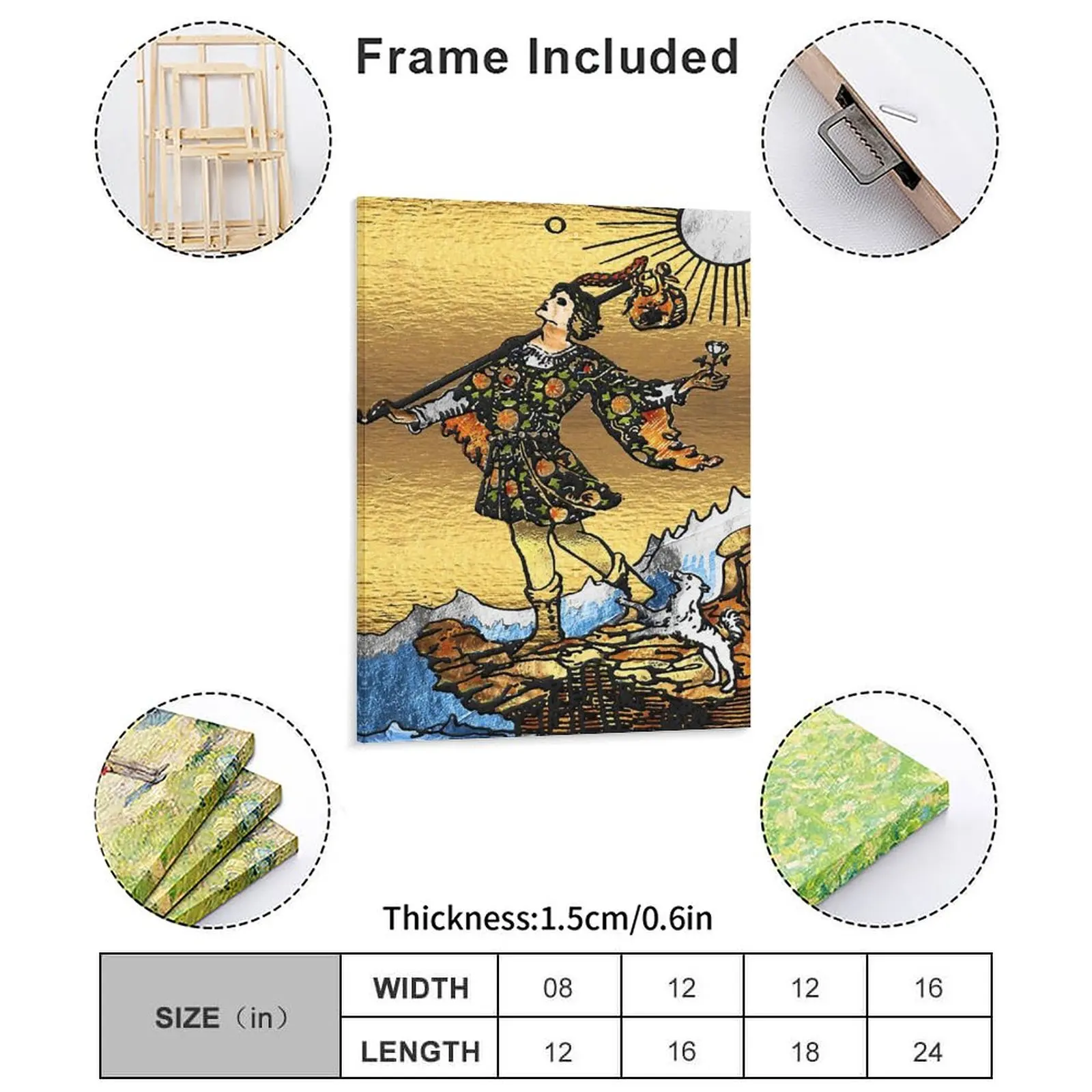 Tarot Gold Edition Major Arcana The Fool Canvas Painting Party Customize Classic Club Design Framed Wall Paintings