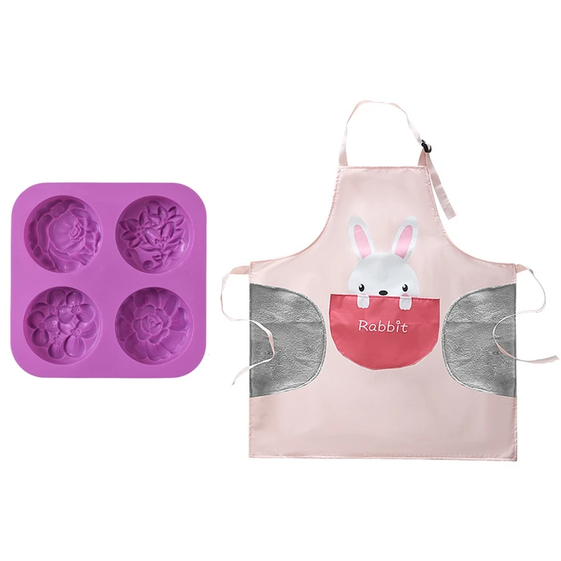 

1 Pcs Flower Silicone Soap Molds, Homemade Soap Mold & 1 Pcs Women Cute Cartoon Animal Waterproof Apron