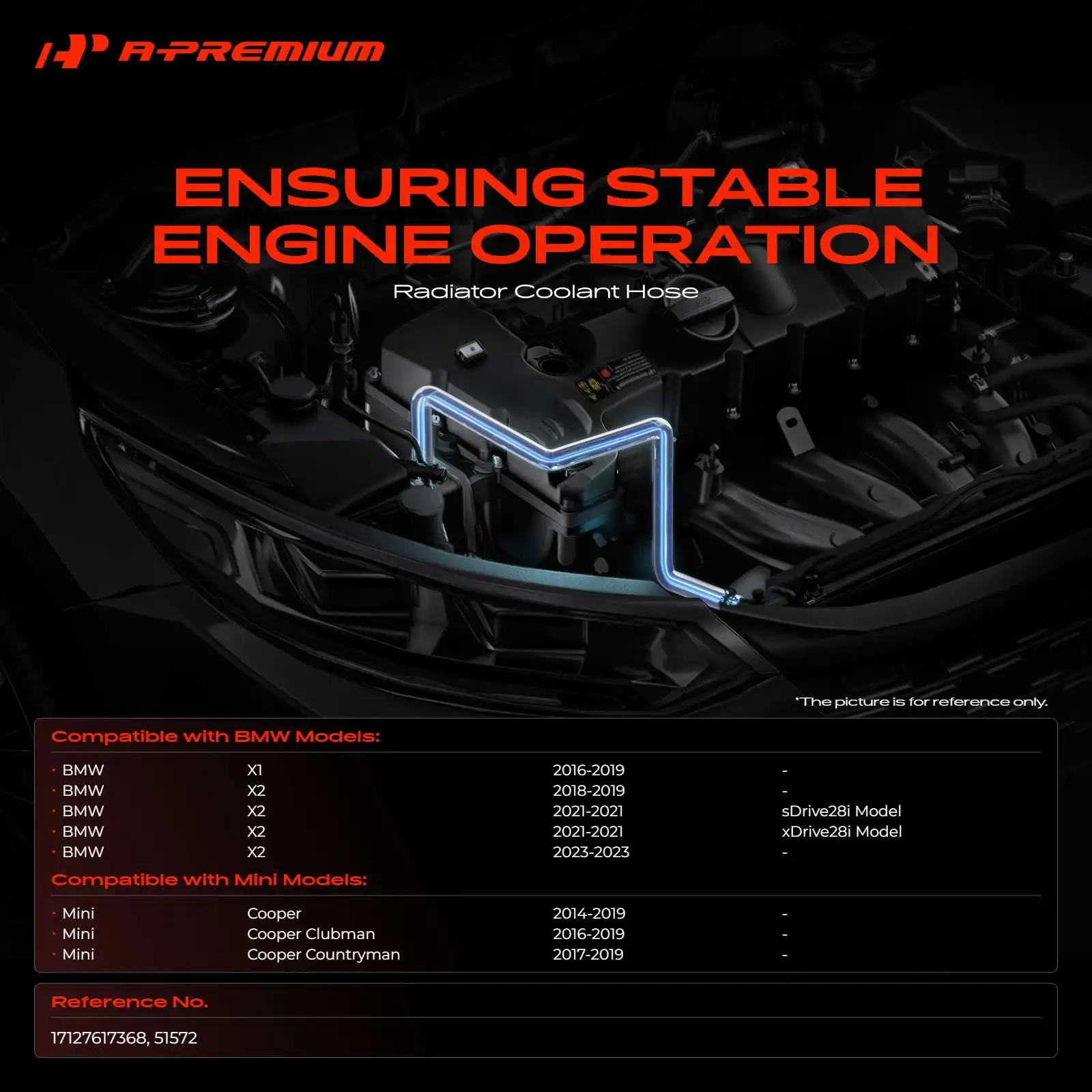 A-Premium Lower Radiator Hose for Mini Cooper 2014-2019 Cooper Clubman 2016-2019 Cooper Countryman BMW X1 2016-2019 X2 2018 2019