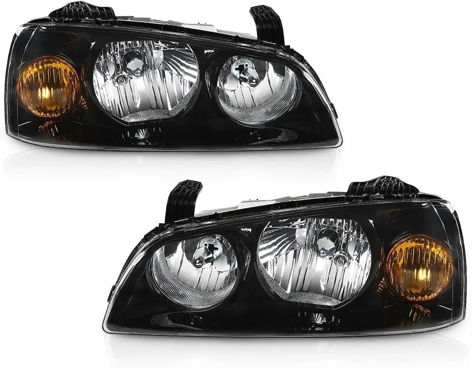 

Front Headlights Assembly Compatible with Elantra 2004-2006 Headlamps,HY2502130 HY2503130 Clear Lens Black Housing Amber Reflect
