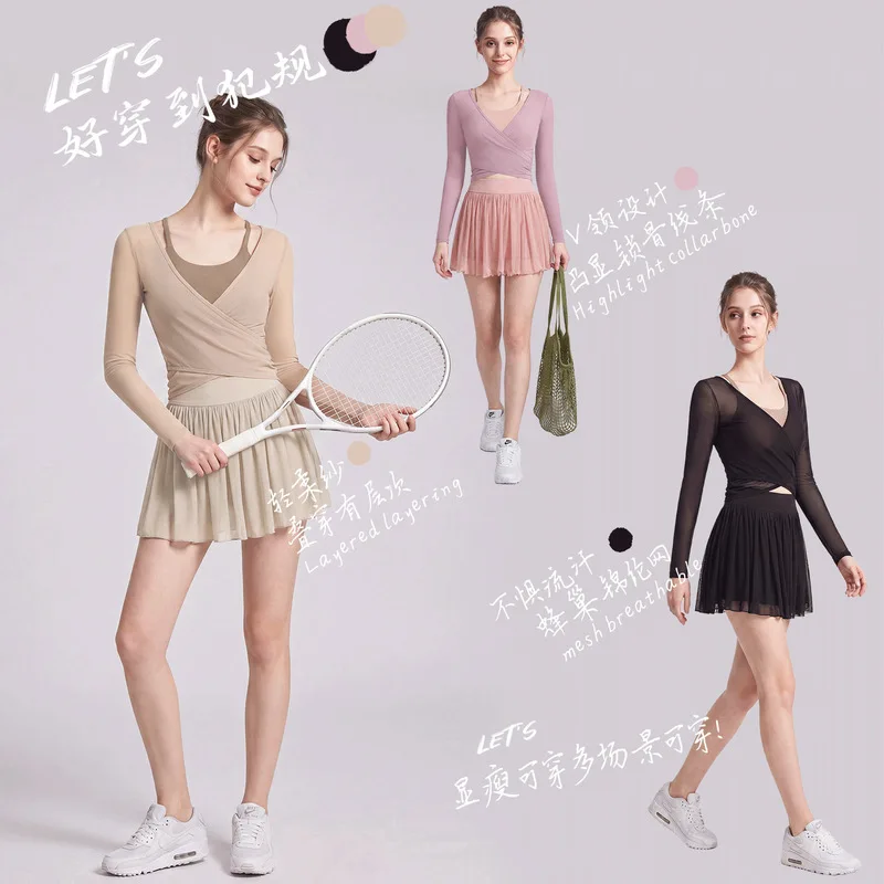 New Yoga Top Long Sleeve Women's Mesh Breathable Pilates Sports Running Set Yoga Wear Cover-up Fitness Clothing