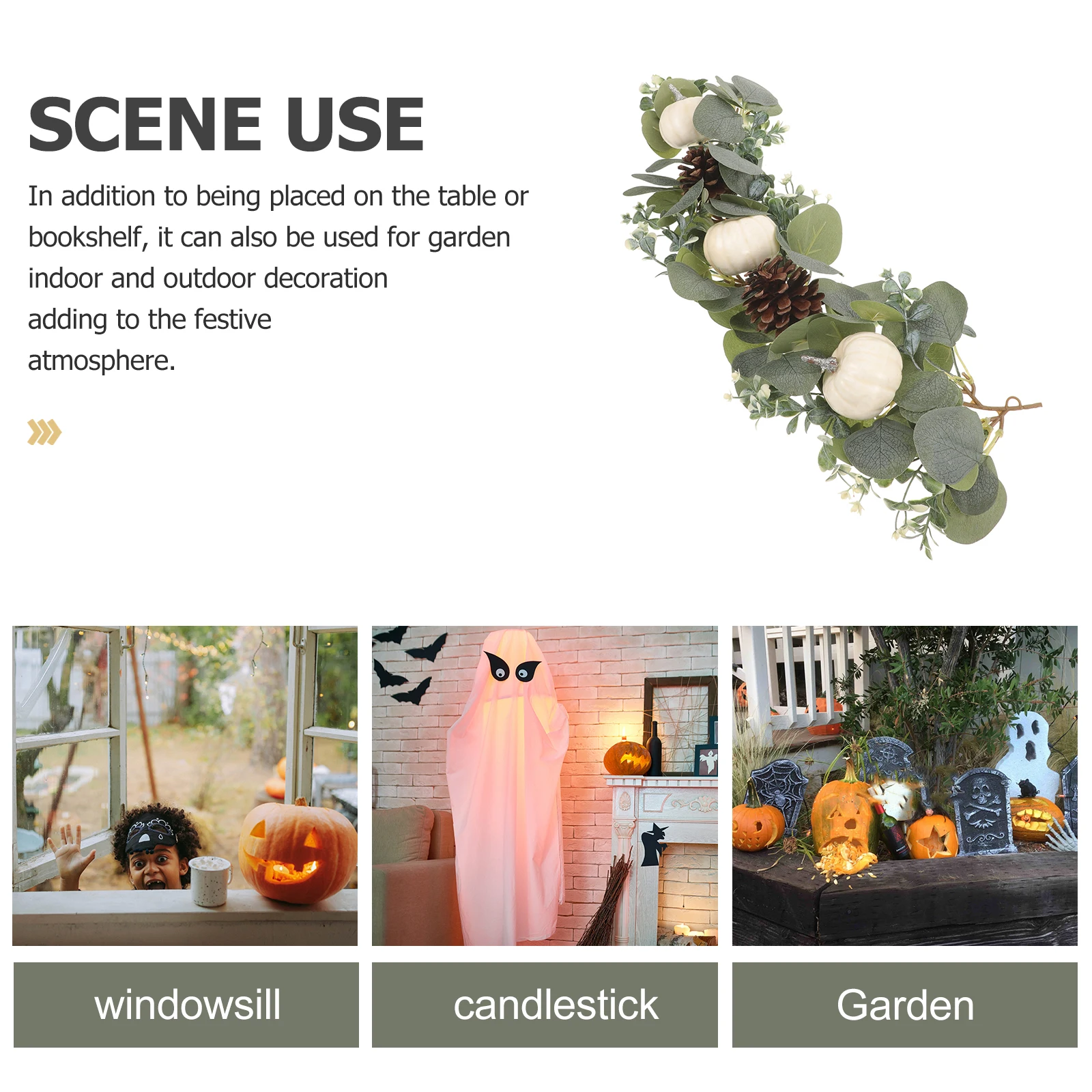 

White Pumpkin Hanging Decoration Eucalyptus Leaves Ornament Halloween Props Simulated Pendant Supply Wall