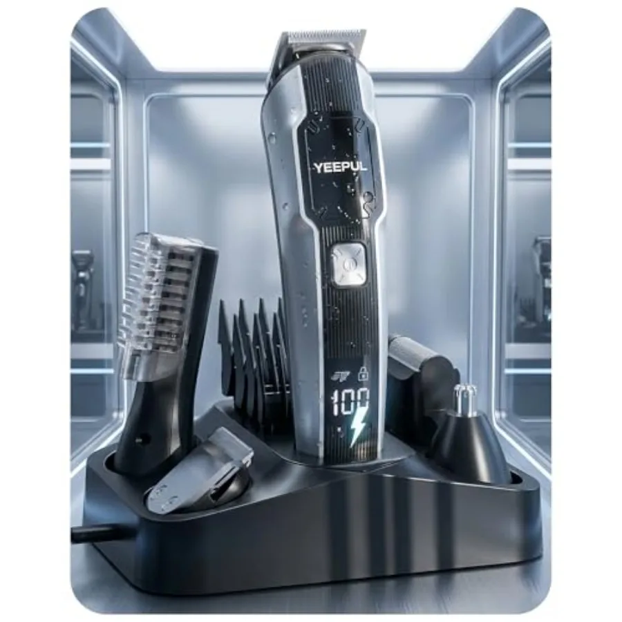 

[2026 Upgraded] Men's Beard Trimmer and Hair Clippers, All-in-One Grooming Kit with Charging Dock, IPX7 Waterproof Cordless, US