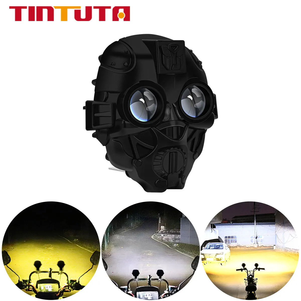 1x Motorcycle LED Spotlight Dual color white yellow Hi/Low Beam Fog Lamp Motor Auxiliary Work Light Headlight Driving Light 12V