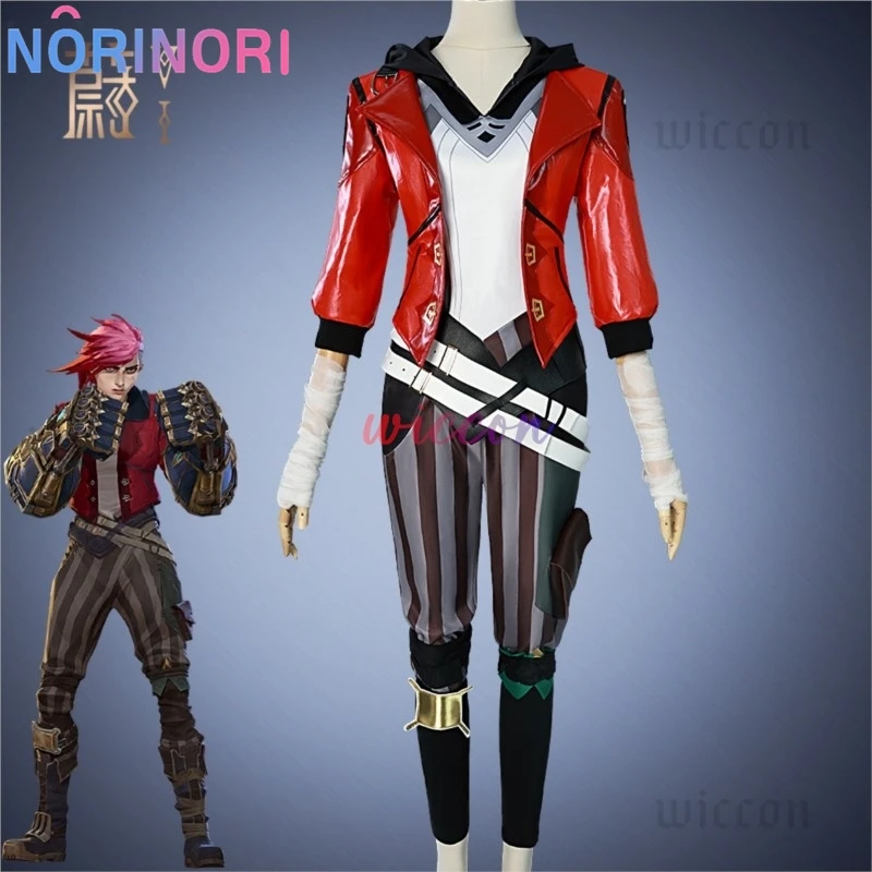 Game LOL Arcane Vi Cosplay Costume Piltover Enforcer Outfit Vi Uniform Red Wig Suit Halloween Carnival Role Play Props Woman