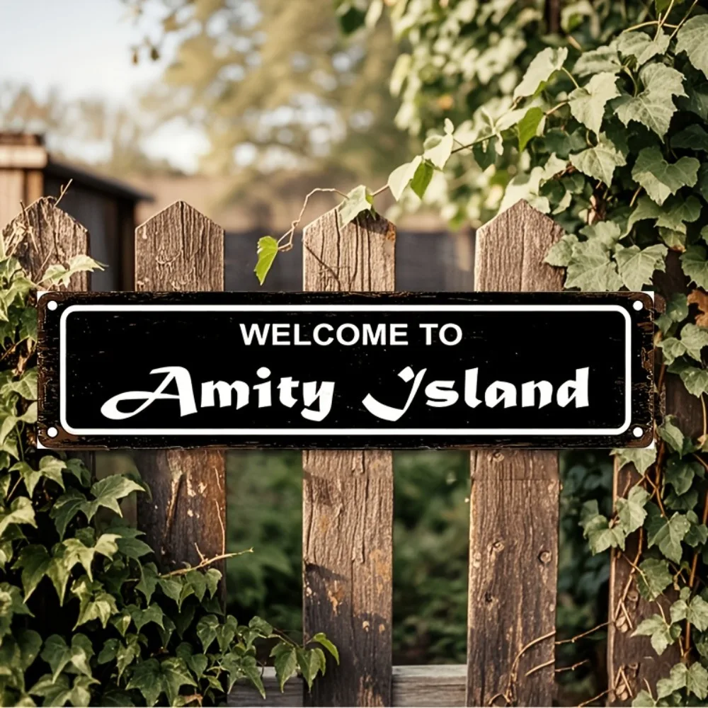 Customizable Welcome To Amity Island Sign 4x16in Retro Aluminum Waterproof Farmhouse Bar Beach Wall Art Decor Only Indoor Outdoo
