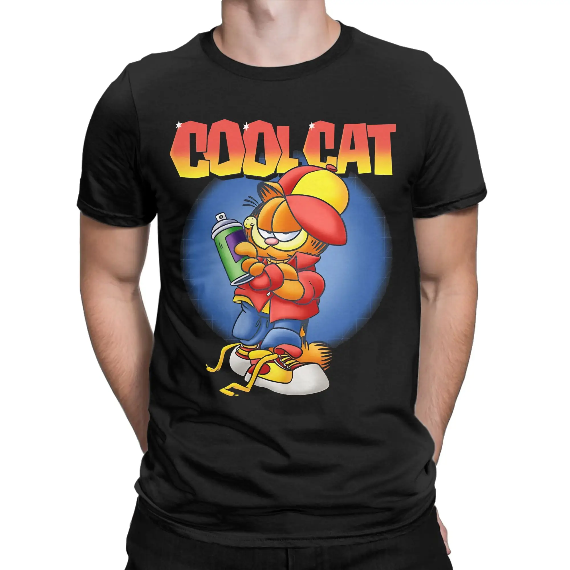 Camiseta retrô Garfields Cool Cat para homens e mulheres, camiseta 100% algodão, gola redonda, manga curta, roupas plus size