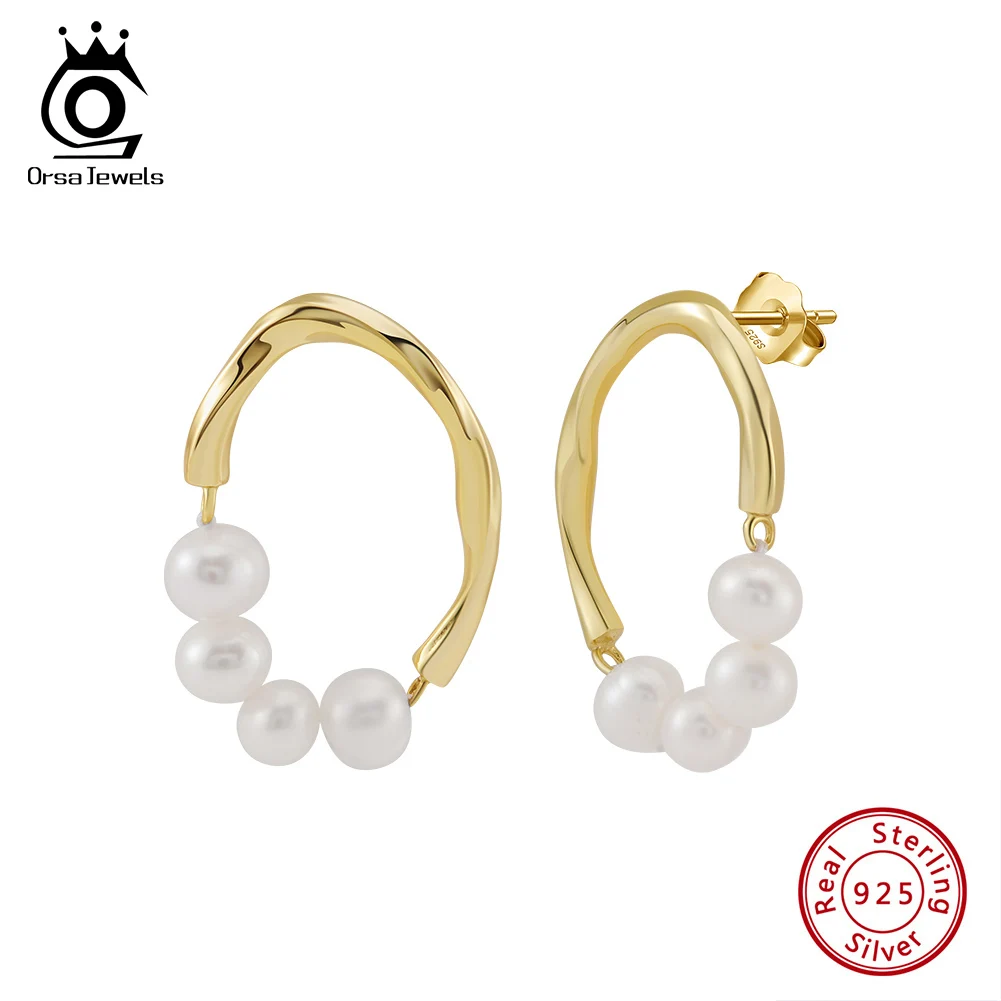 

ORSA JEWELS Minimalism four Pearls Hoop Earrings Fashion 925 Silver Hoop Earring for Women Girls Dainty Ear Accessories GPE103