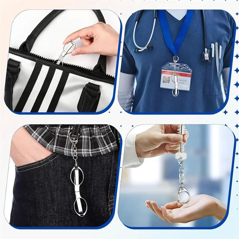 ABVT-12 Pcs Folding Stainless Steel Scissors With 12 Keychains Portable Mini Badge-Safety Scissors For Nurse, Office, Craft B