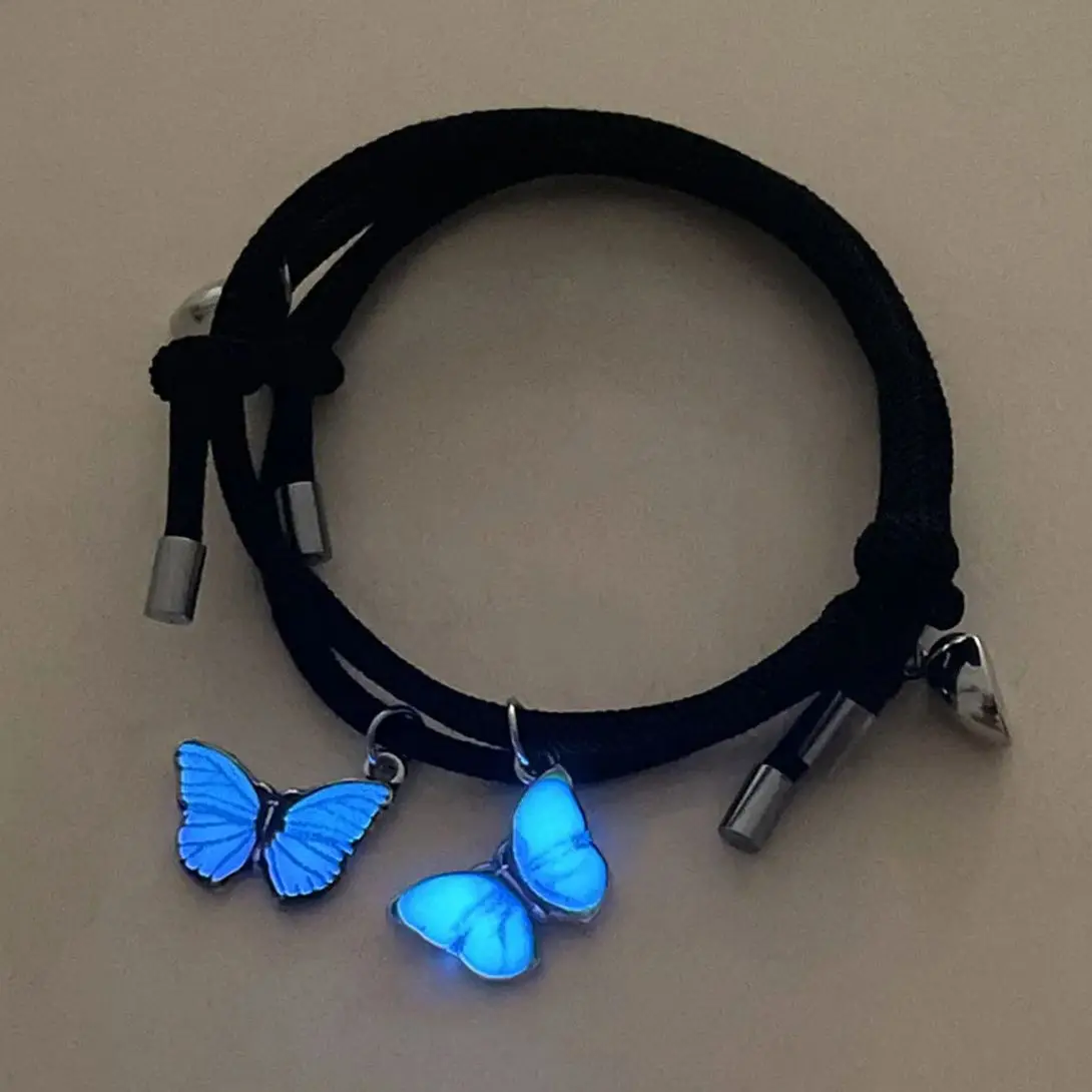 2 Teile/satz Schmetterling Paare Anhänger Leuchtendes Armband für Frauen Männer Minimalistisches Seil Geflecht Armband Freundschaft Schmuck Geschenke – Detail 2