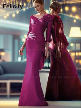 Zarif Gelin Annesi Elbiseleri 2024 Denizkızı V Yaka Özelleştirilmiş Düğün Parti Elbise Saten 3D Çiçek Elbiseler Invitée Mariage