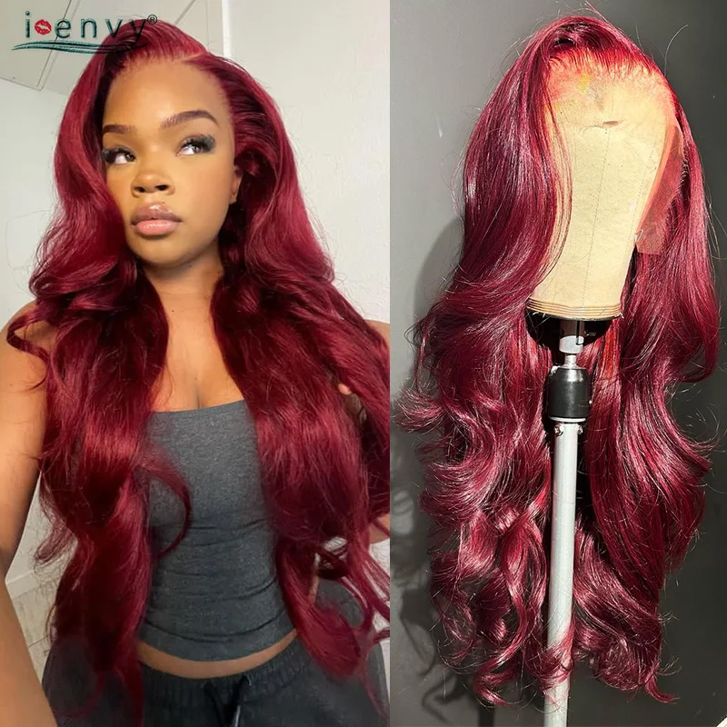 

Burgundy 99J Body Wave 13x6 Hd Lace Frontal Human Hair Wigs Red Colored Transparent Lace Front Wigs For Women Brazilian Remy Wig