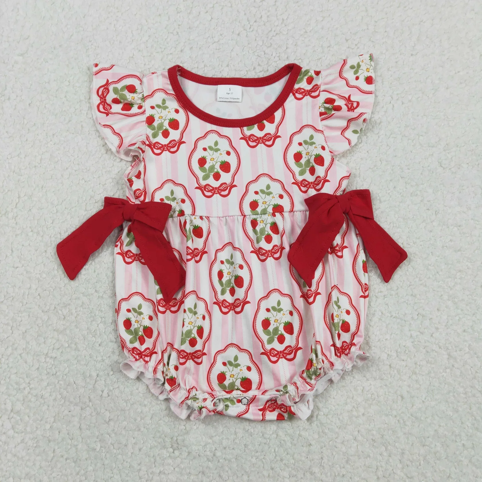 

Wholesale Baby Girl Clothes Children Infant Short Sleeves Strawberry Red Bows Romper Kids Wear Coverall Newborn Toddler Bodysuit