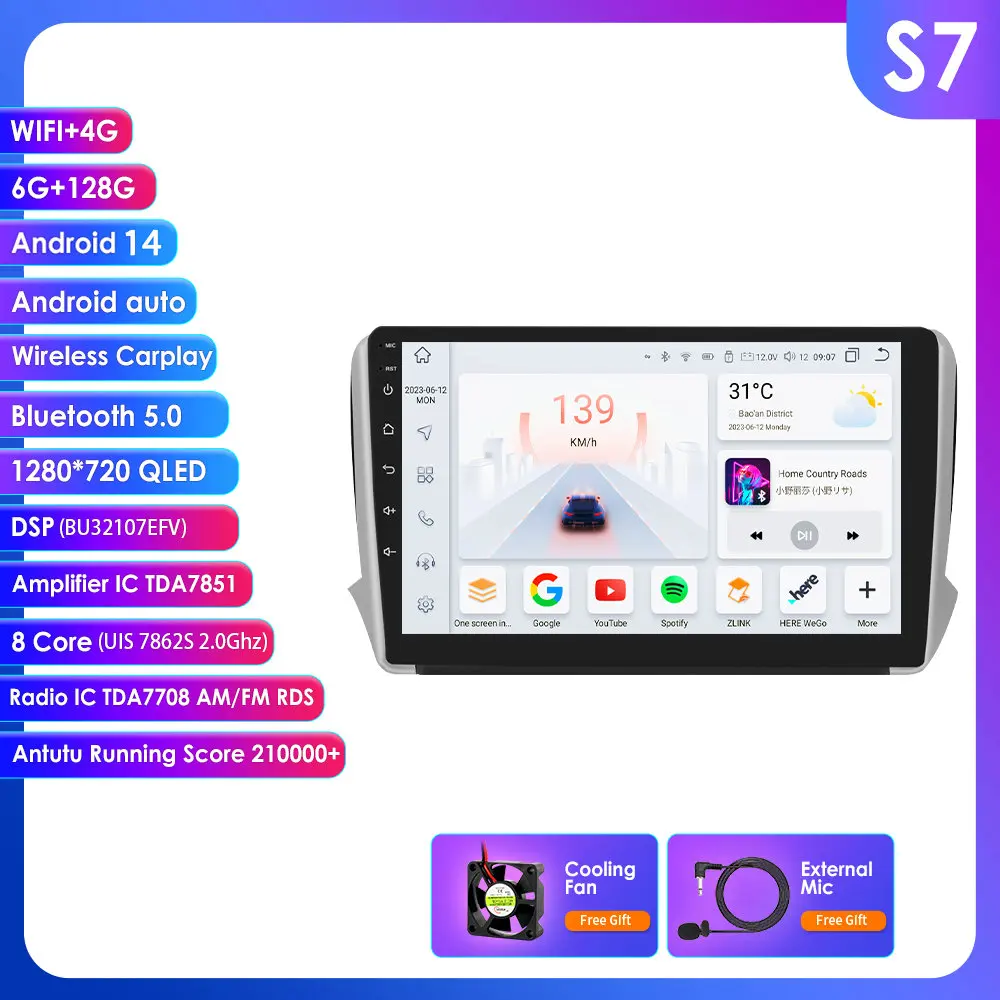 2 Din Android 14 Auto Multimedia Speler voor Peugeot 208 2008 Serie 2012-2018 Navigatie GPS AutoRadio Stereo DSP BT SWC DVR Cam