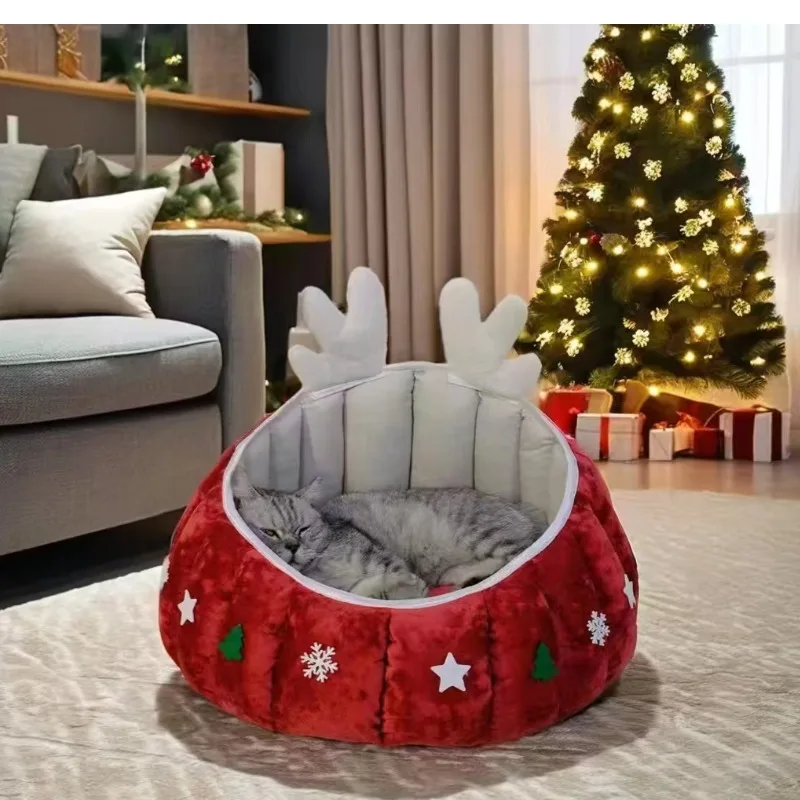 

cat scratching post The Newest Soft Half Caved Factory Sale Anhui Pinkpaw Pet Cat Bed Christmas Dog Bed Dog Bed Small Size Dog