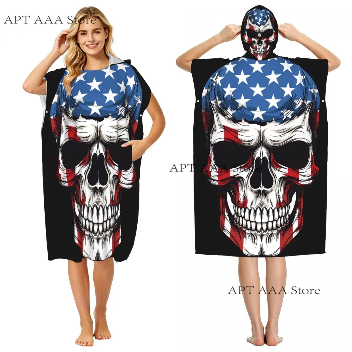 Beach Towel Microfiber Travel Towel Quick Dry Compact USA Flag-skul American- Lightweight Beach Towel with Hood