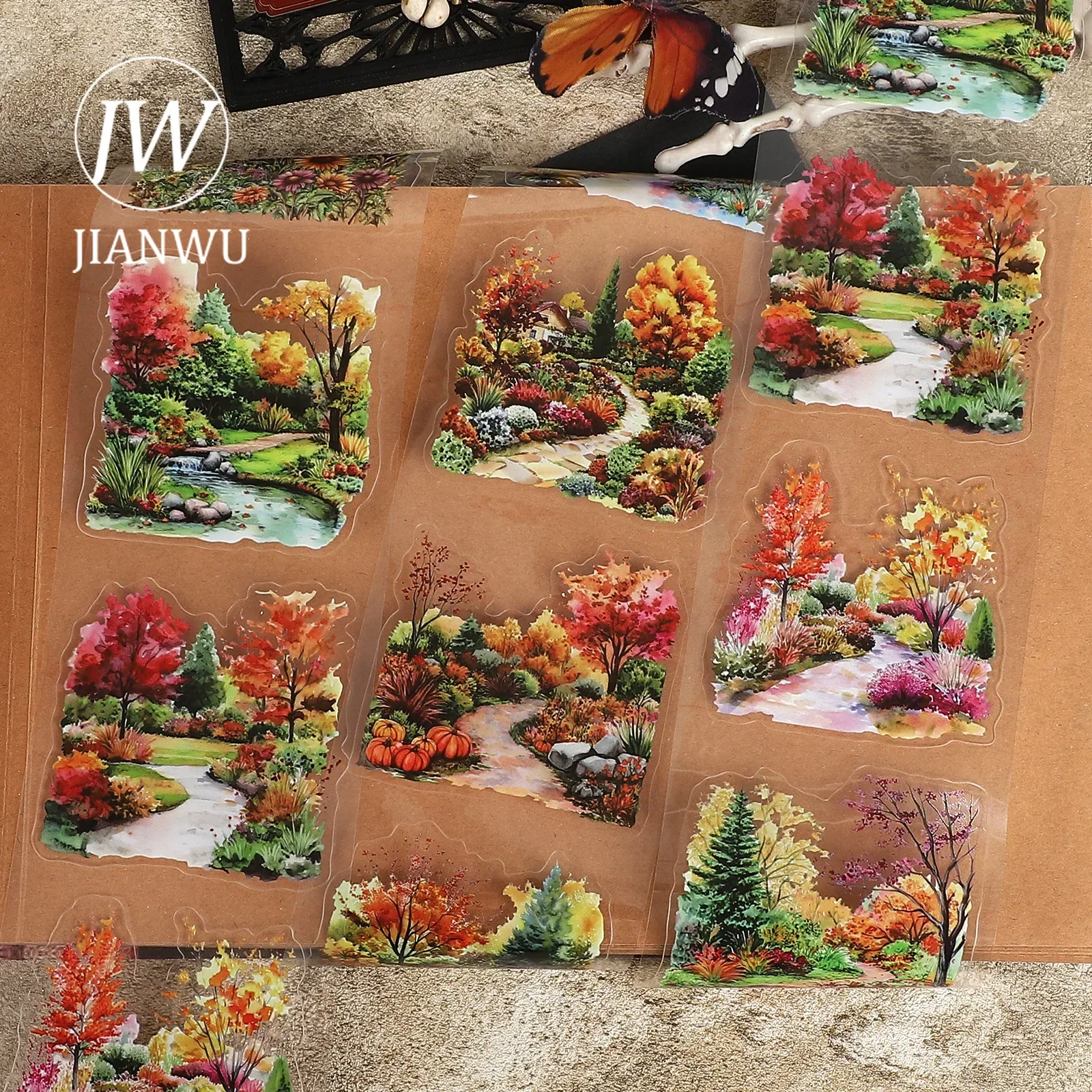 JIANWU 80mm*200cm Vintage Autumn Garden Tree Landscape Material Collage Scrapbooking PET Tape Creative DIY Journal Stationery