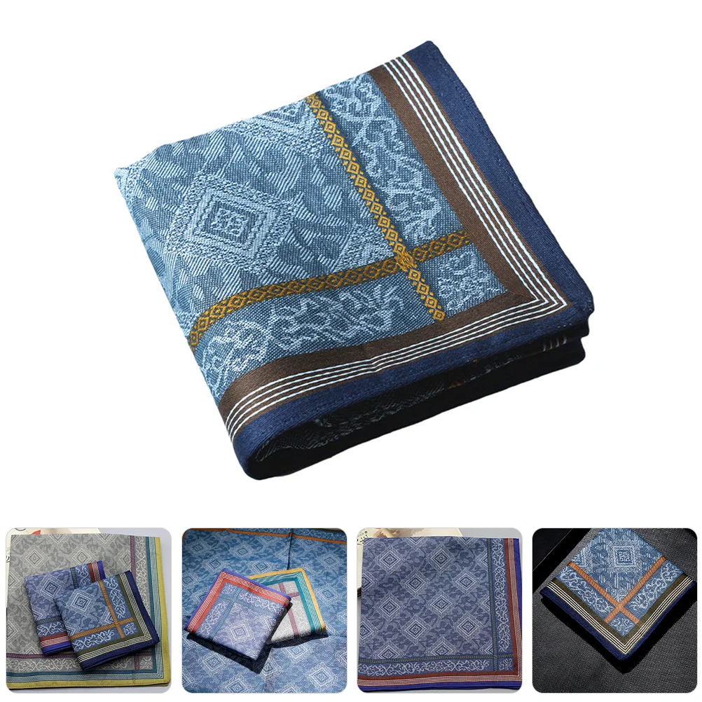 Men's Handkerchief Tea Party Handkerchiefs for Lady Women Royal Blue Bandana Pocket Square Soft Cotton Vintage