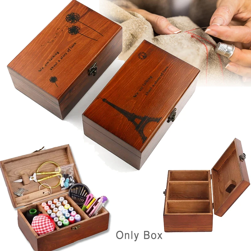Wooden Needle Thread Box Household Retro Sewing Thread Cross Stitch Tool Case Multifunctional Sorting Box Storage Supplies