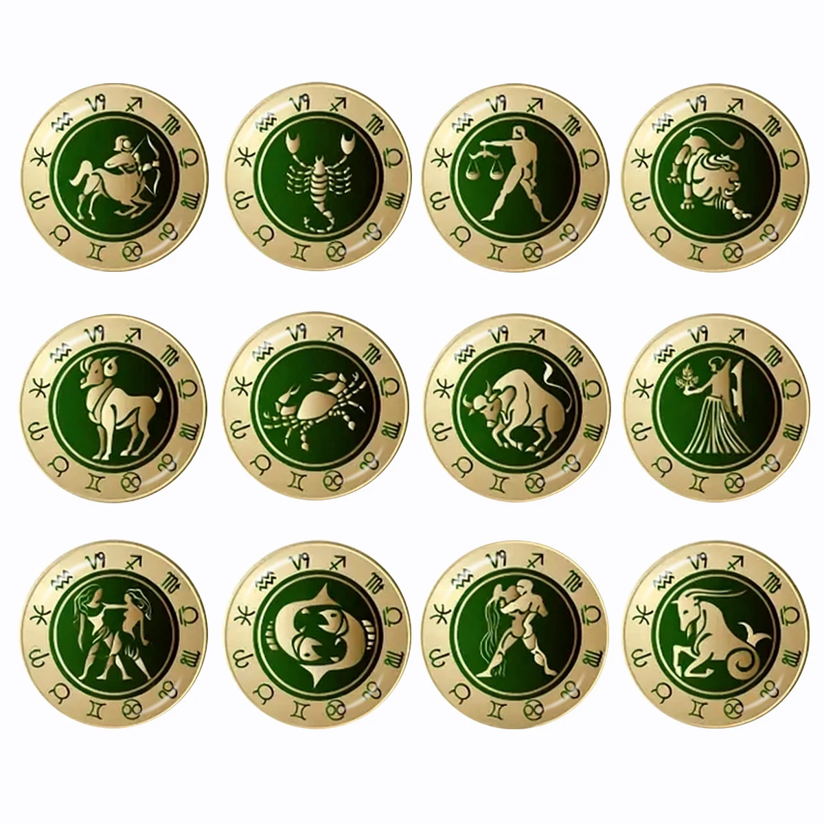 Zodiac Sign 12 Constellation Logo 12pcs 12mm/14mm/16mm/18mm/25mm/30mm Round Photo Glass Cabochon Demo Flat Back Making Findings