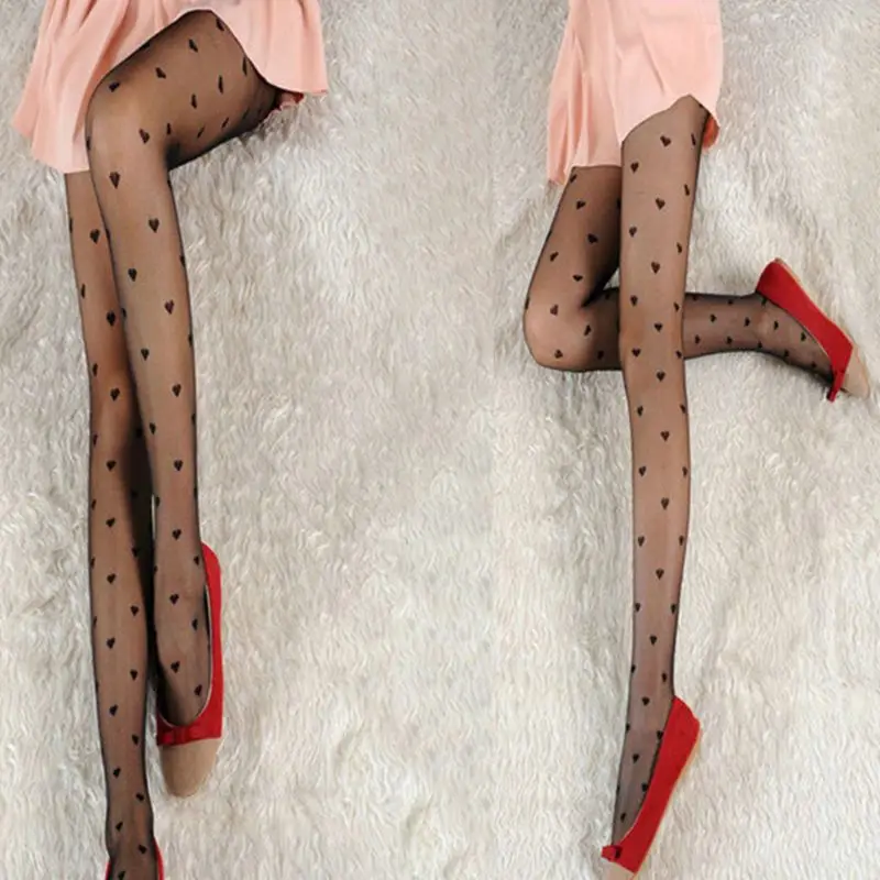 1Pc Women Sexy Pantyhose Tights Love Heart Print Summer Silky Stockings Dropshipping