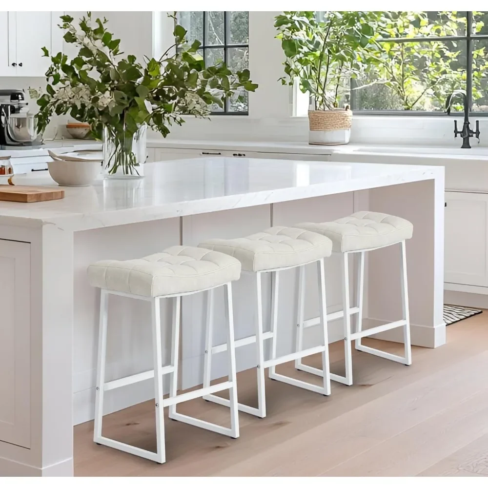 

Counter Height Bar Stools Set of 3 for Kitchen Counter Modern Backless Barstools with Upholstered Faux Leather Seat