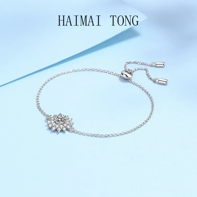 Ladys Platinum Pt950 Wedding Fine Jewelry Fiancee Gift Bracelet Sunflower 0.5ct Moissanite Diamond Vvs1 D Color for Girl Style