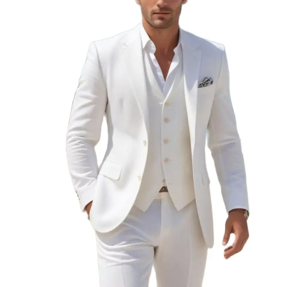 Gentlemen White Men Suits for Wedding 2024 Custom Fashion Blazer Single Breasted Notch Lapel Formal 3 Piece Jacket Pants Vest