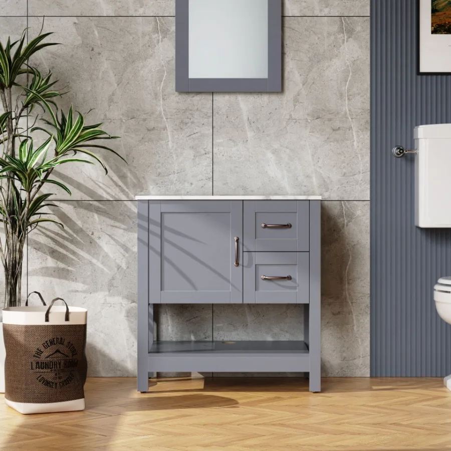 

30in Gray Bathroom Vanity w Mirror and Top Only