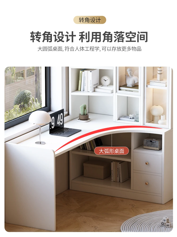 Corner Desktop Home Computer Desk Bookshelf Integrated Bookcase Office Simple Modern Light Luxury Student Learning Bedroom