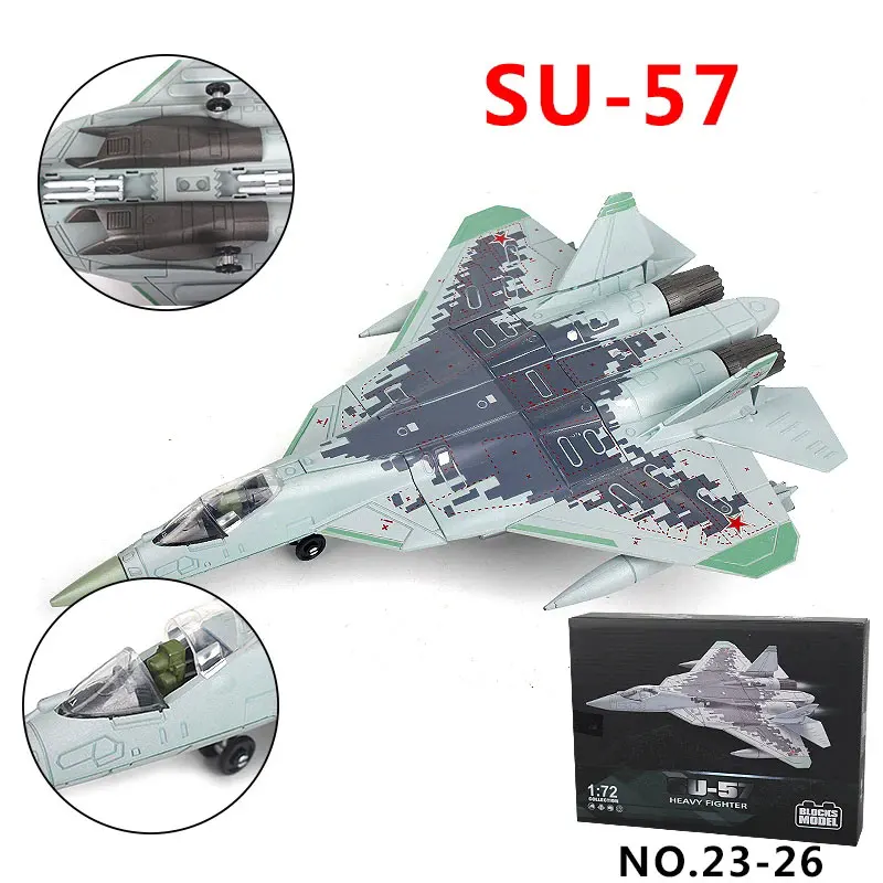 نموذج طائرة لعبة 1/72 مقياس الروسية SU57 سوخوي SU-57 طائرة مقاتلة معدنية عسكرية الانتهاء ABS دييكاست محاكاة Gif