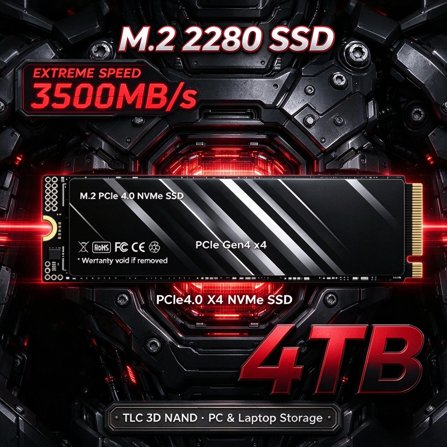 M.2 2280 PCIe4.0 NVMe SSD 3500MB/s TLC 3D NAND Internal SSD 500GB 1TB 2TB 4TB For Desktop PC Laptop Storage Expansion