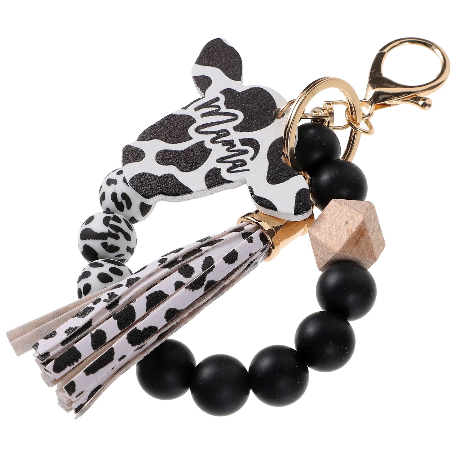 Silicone Bead Keychain Women Keychains Cow for Bracelets Wristlet Fob Mens Wallets Keyring Holder Wristband