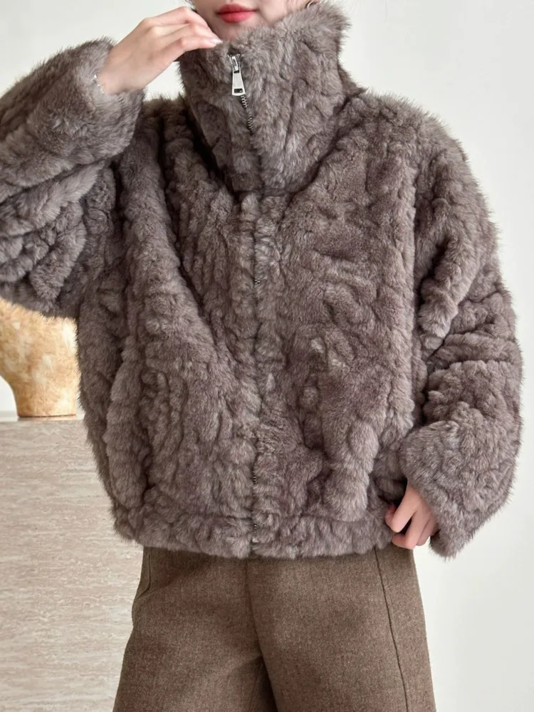 سترة نسائية دافئة من الفرو الصناعي من ZMEENNA معطف شتوي خارجي غير رسمي بياقة عالية وسحاب علوي تصميم فضفاض مناسب موضة ZM4545 #4