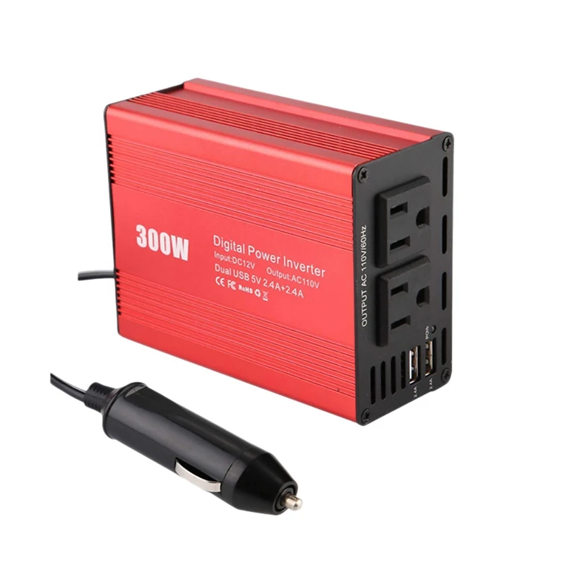 300W Power Inverter Modified Sine Wave DC12V To AC240V 2 USB Car Transformer Convert EU Plug