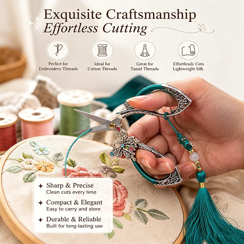 Vintage Craft Scissors Stainless Steel Square Handle Household DIY Embroidery Thread Scissors for Sewing Cutting Cloth