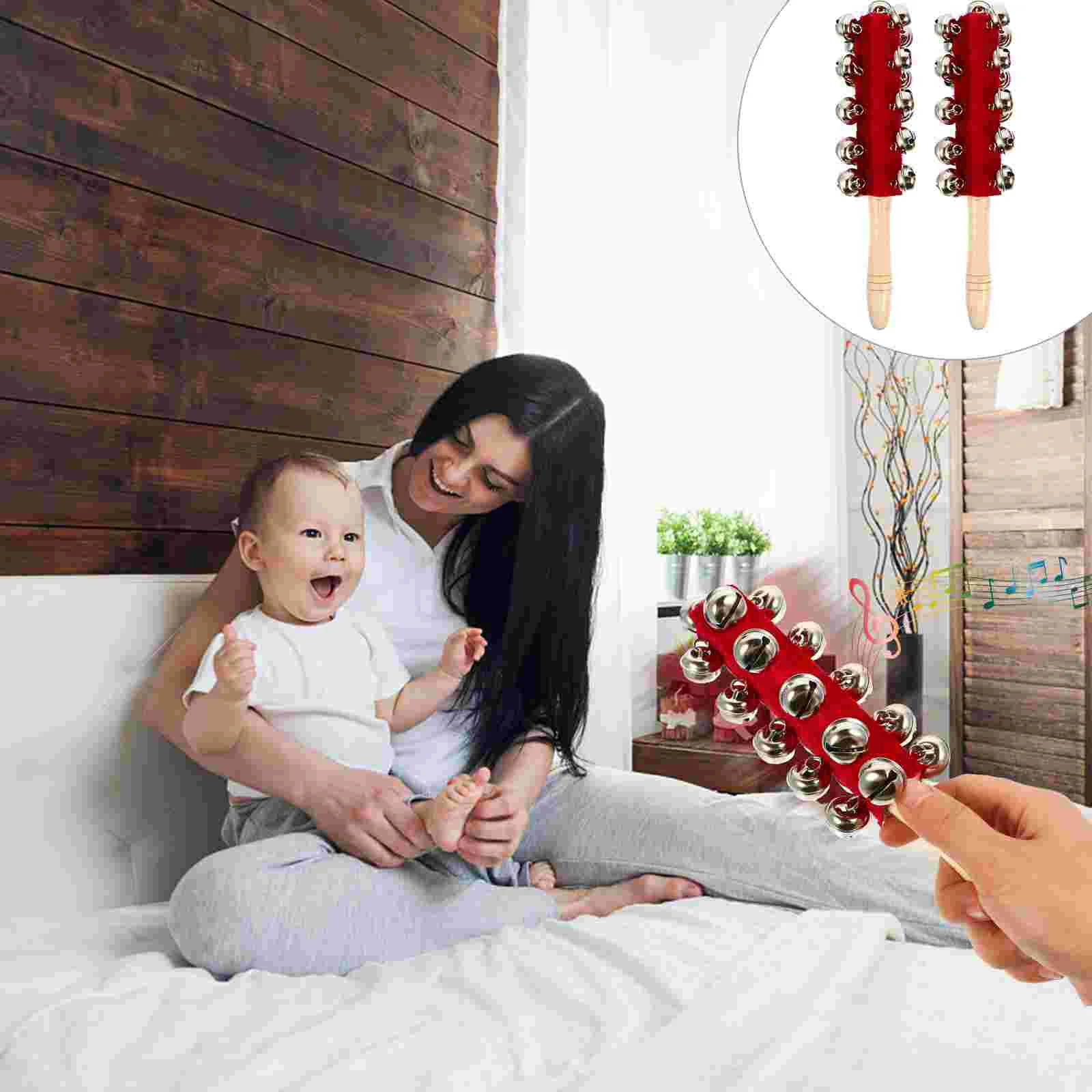 2 Pcs Hand Bell Jingler Stick Plaything Music Instrument Kids Percussion Desktop Toy Toys